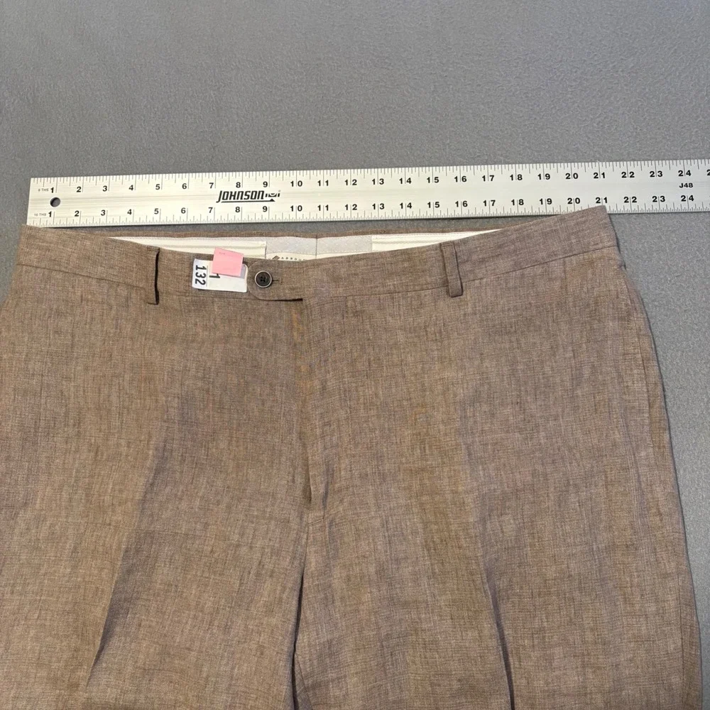 Joseph Abboud Dress Pants Mens 42x28 Tan 100% Linen Leomaster Italian Fabric